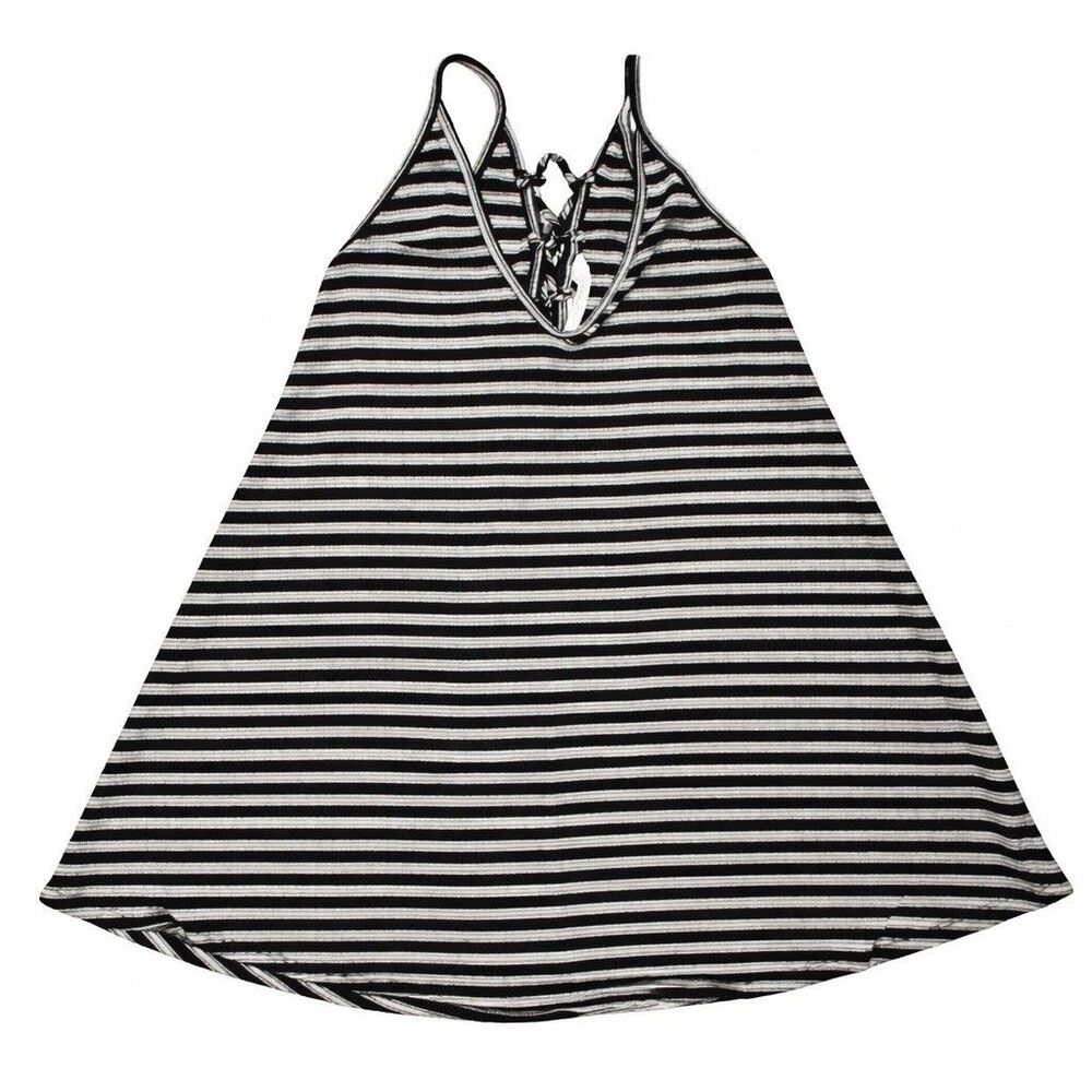 Lush Womens Small Striped Halter Top Lace Up A-Line Stretch Tank - Picture 4 of 7